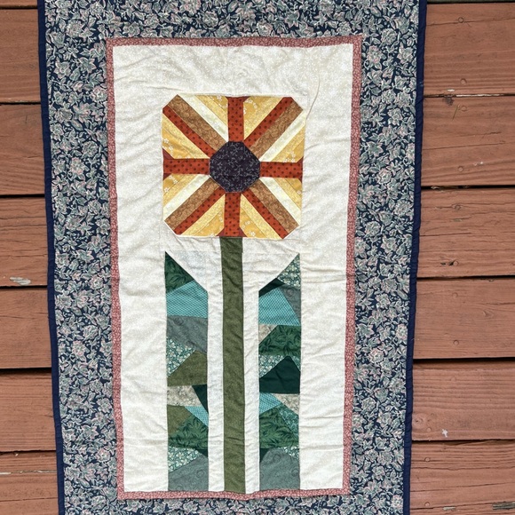 Handmade Quilted Wall Hanging with Floral Design - Picture 2 of 7